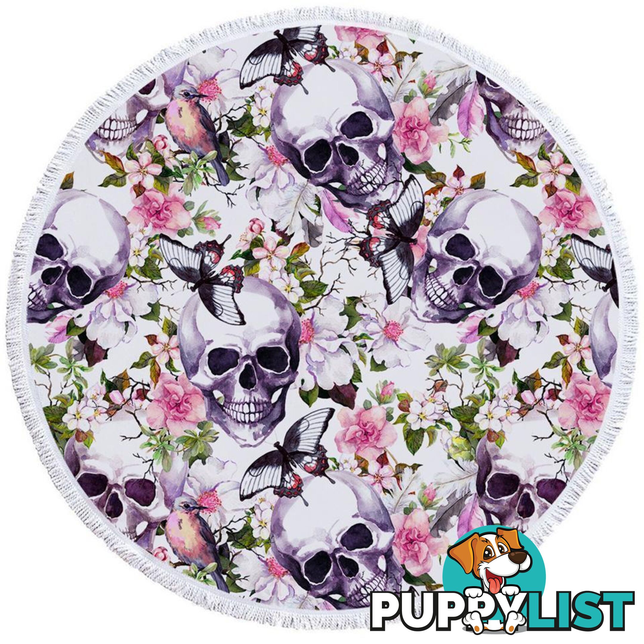 Floral Skulls Beach Towel - Towel - 7427046308458