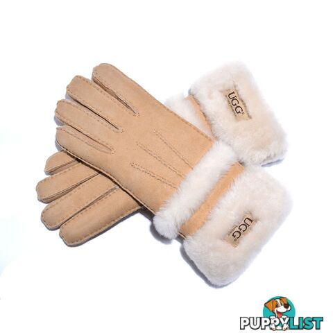 UGG Sheepskin Leather Double Cuff Gloves Chestnut Womens Cora - UGG - 822427525405