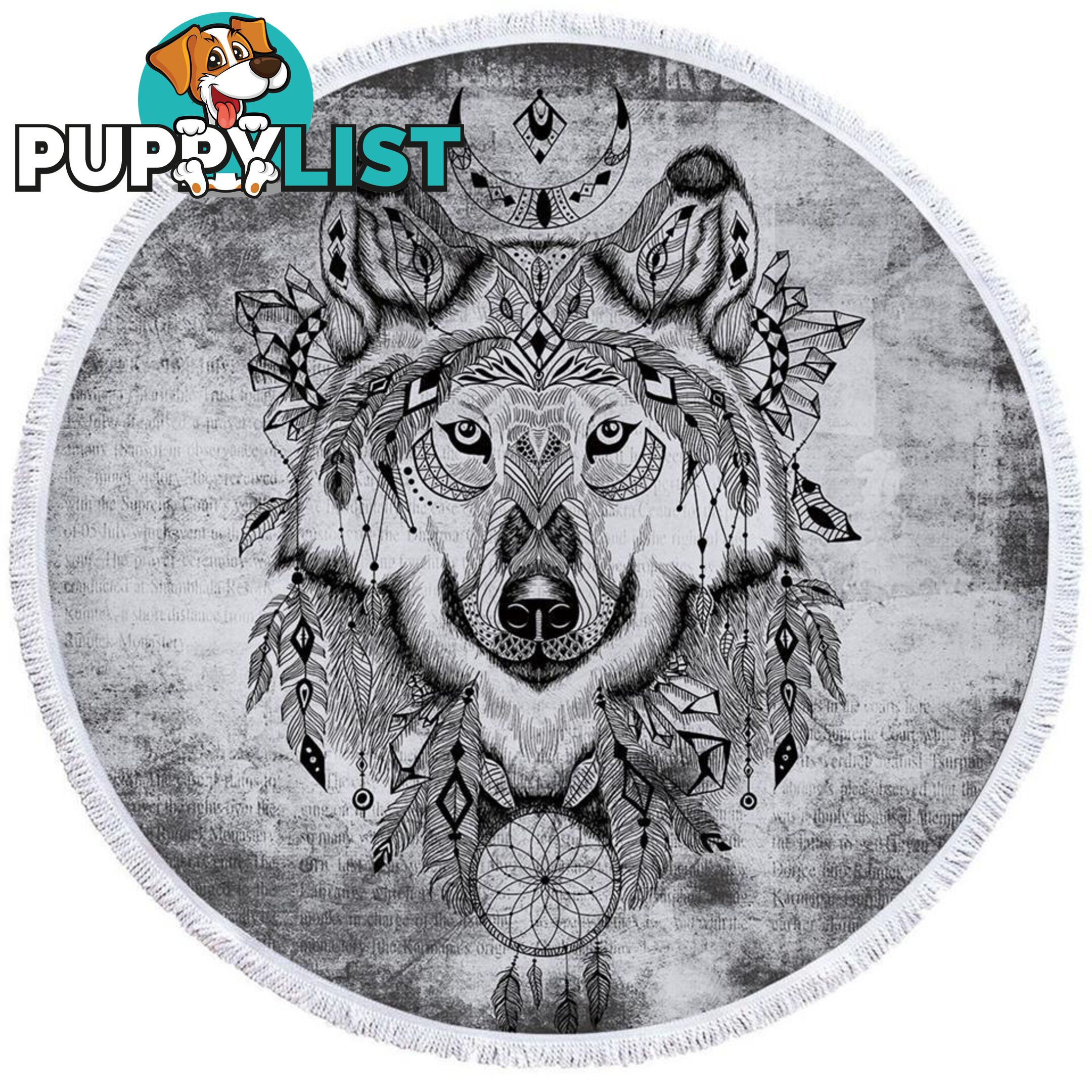 Black and white Chief Wolf Beach Towel - Towel - 7427046324076