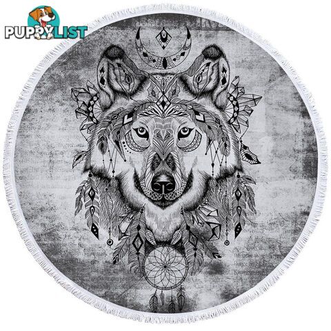 Black and white Chief Wolf Beach Towel - Towel - 7427046324076