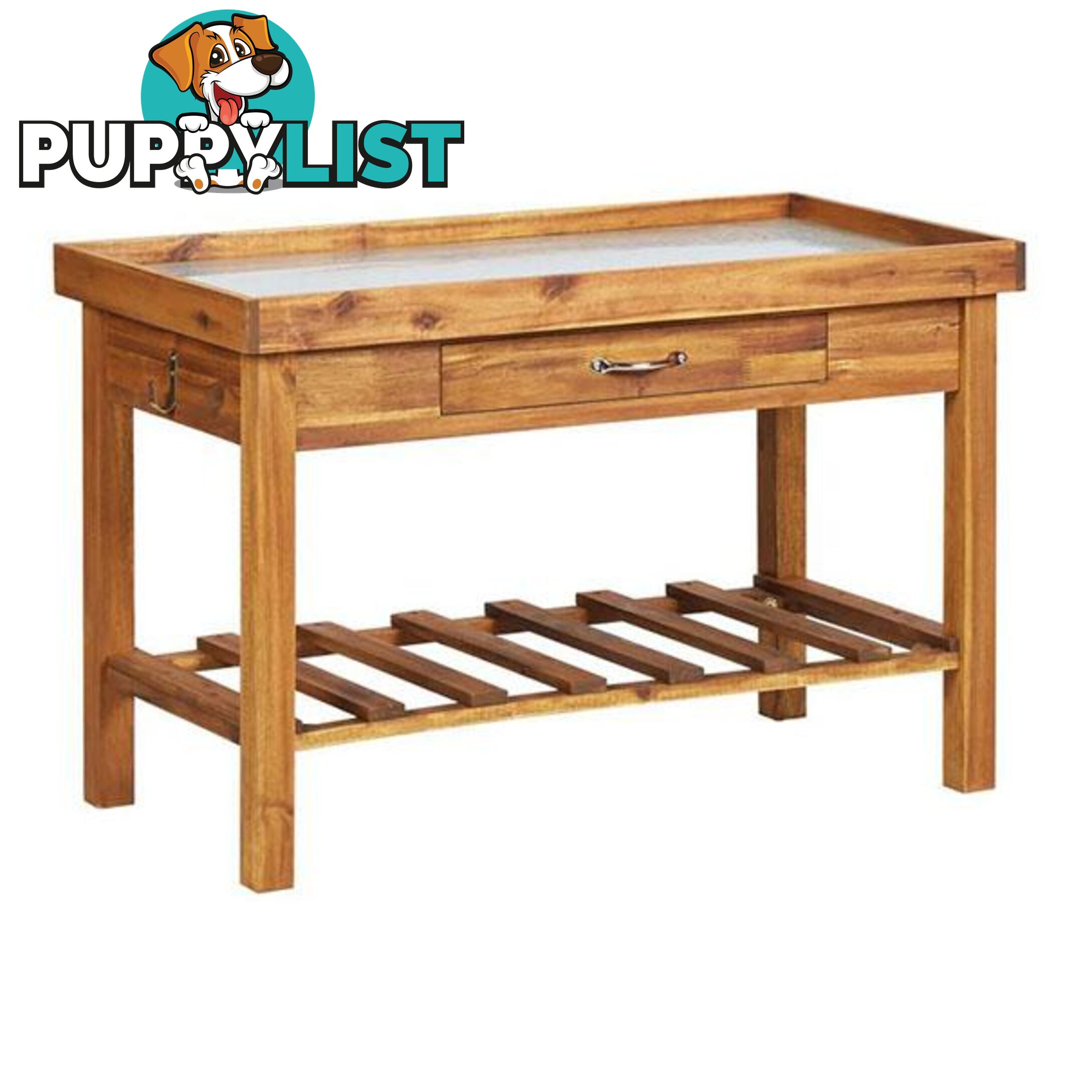 Garden Work Bench With Zinc Top Solid Acacia Wood - Unbranded - 8719883743851