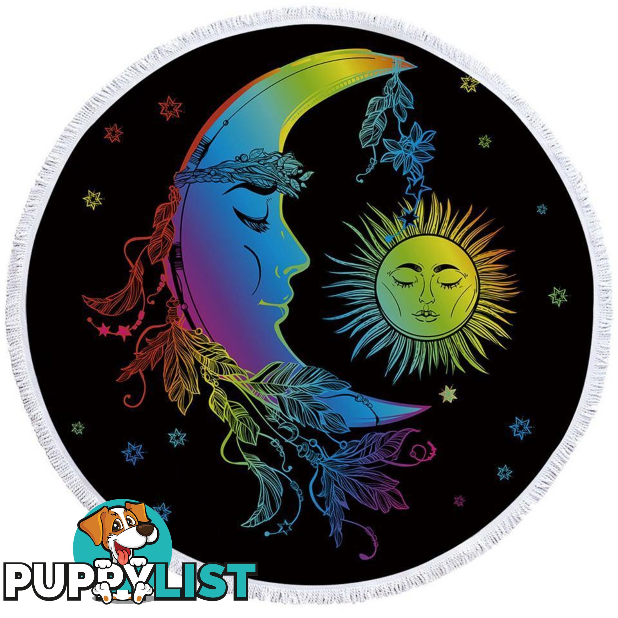 Colorful Sleeping Moon and Sun Beach Towel - Towel - 7427046318914