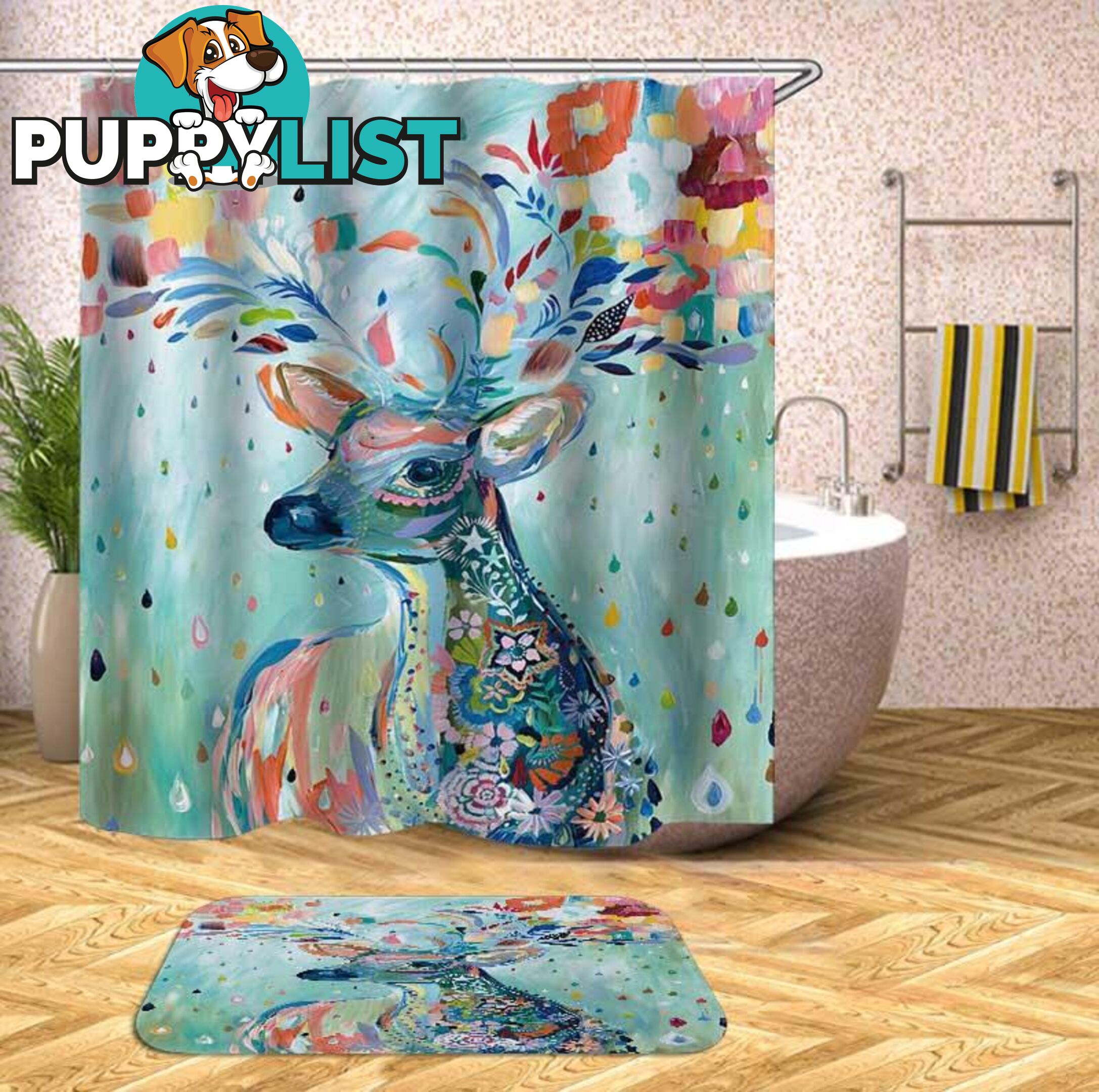 Riot Of Colors Deer Painting Shower Curtain - Curtain - 7427046094870