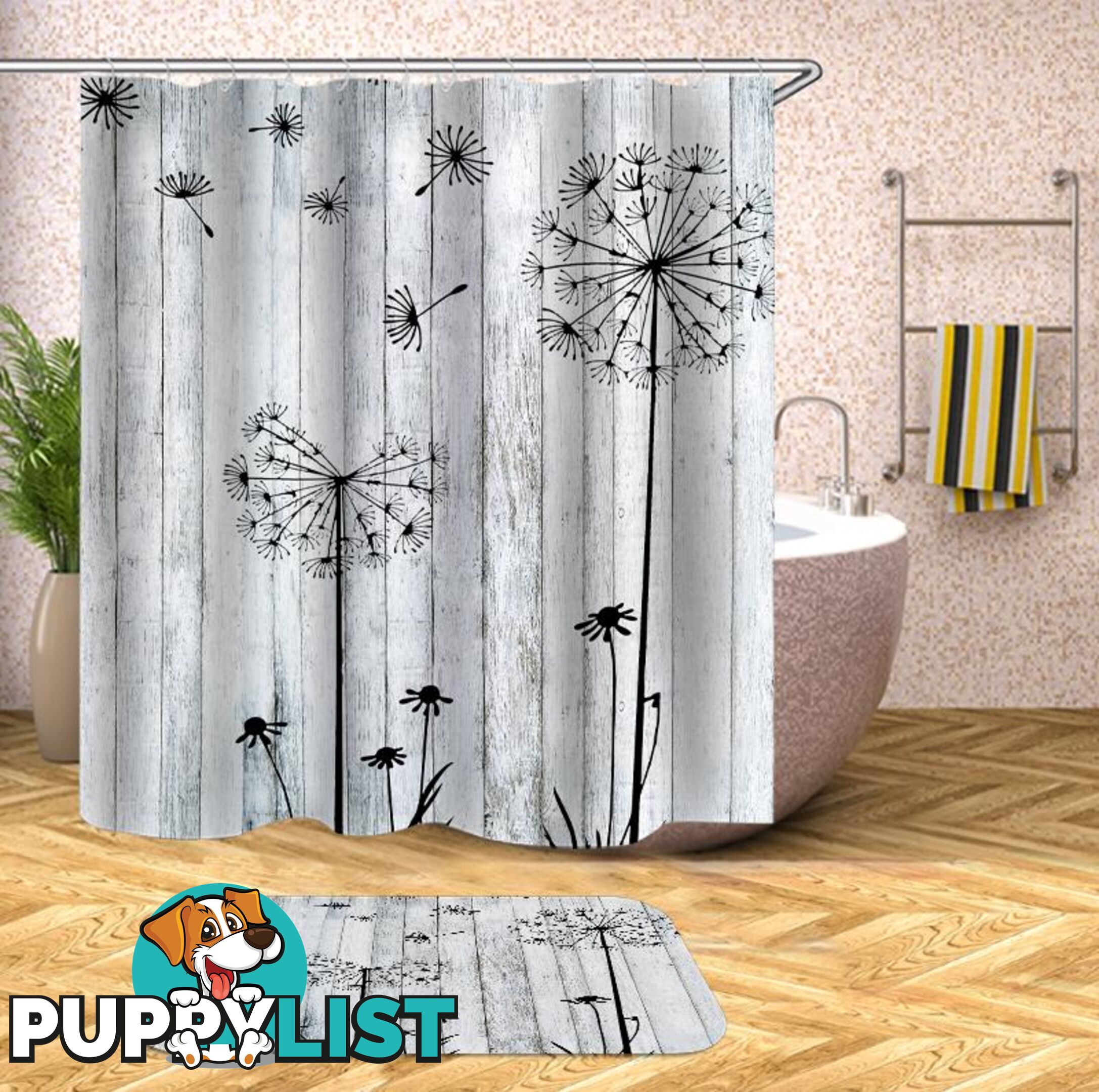 Black And White Groundsel's Seeds Shower Curtain - Curtain - 7427045940024