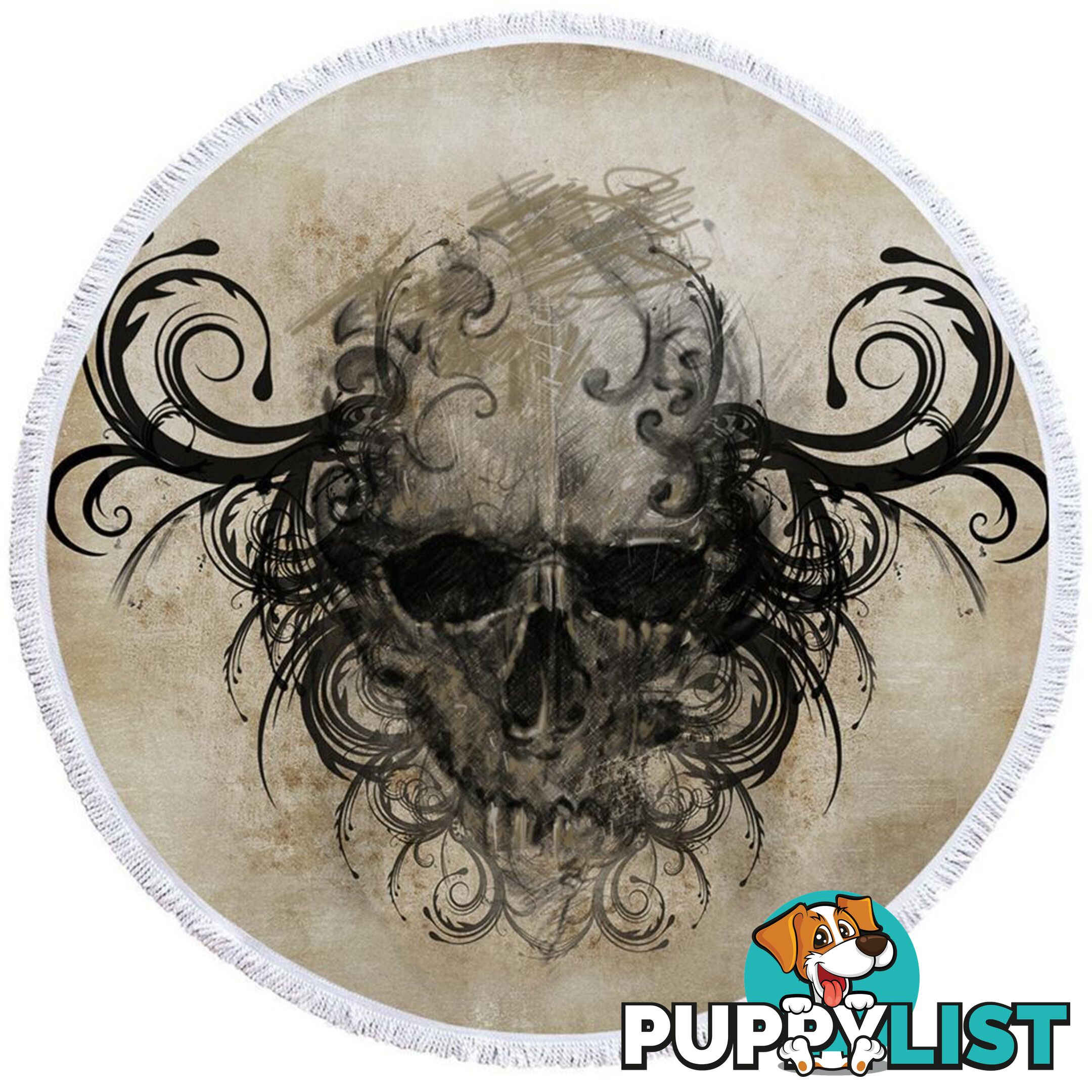 Scary Skull Drawing Beach Towel - Towel - 7427046320016