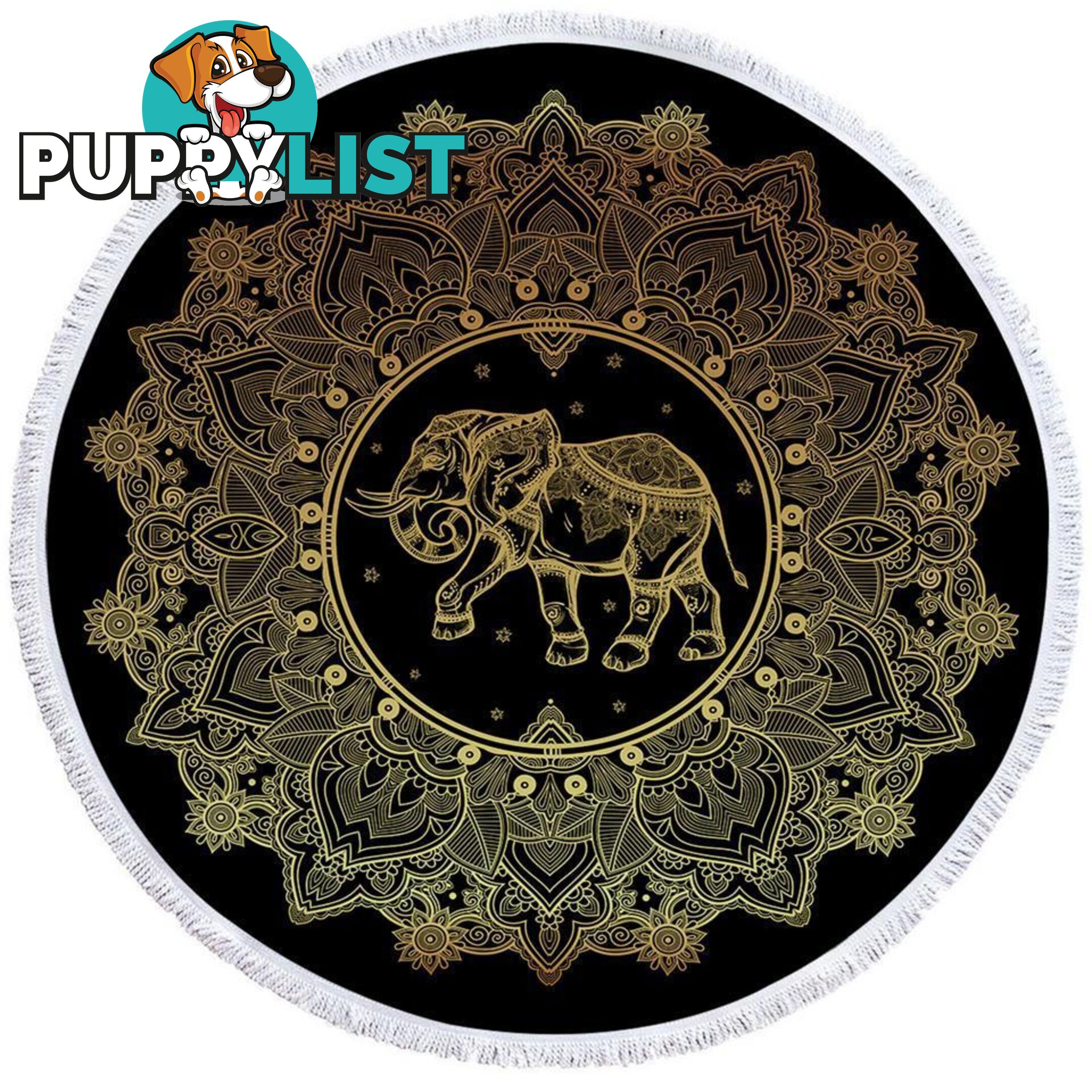 Golden Indian Mandala and Elephant Beach Towel - Towel - 7427046320597