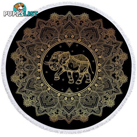 Golden Indian Mandala and Elephant Beach Towel - Towel - 7427046320597