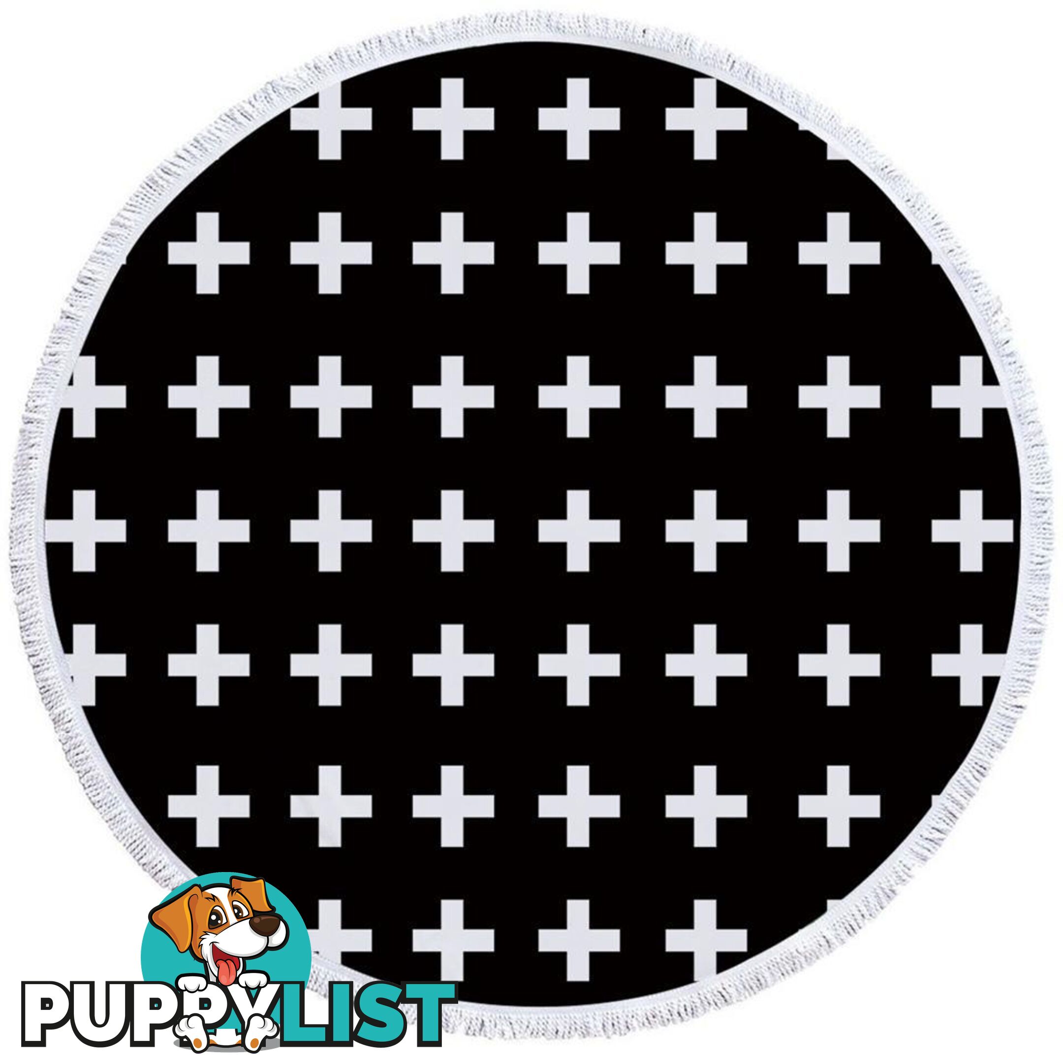 White Cross Over Black Beach Towel - Towel - 7427046325592