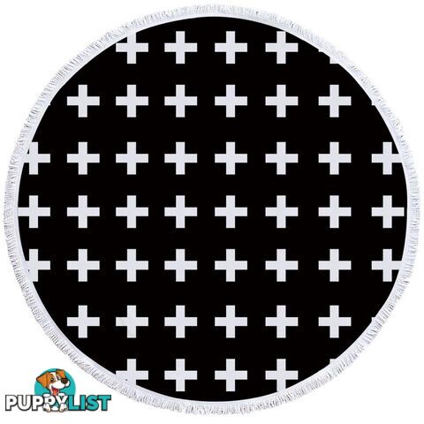 White Cross Over Black Beach Towel - Towel - 7427046325592