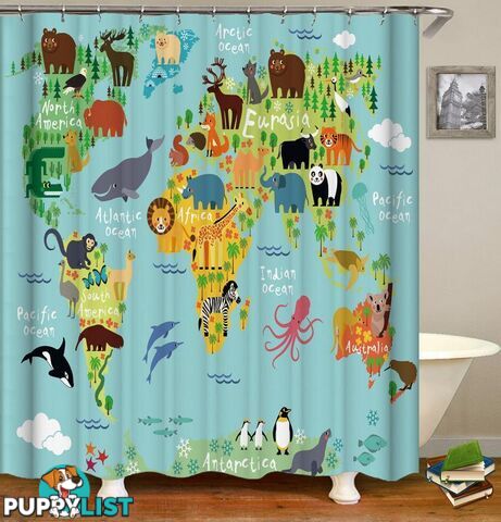 Cartoon Animals Introduce World Map Shower Curtain - Curtain - 7427005896309