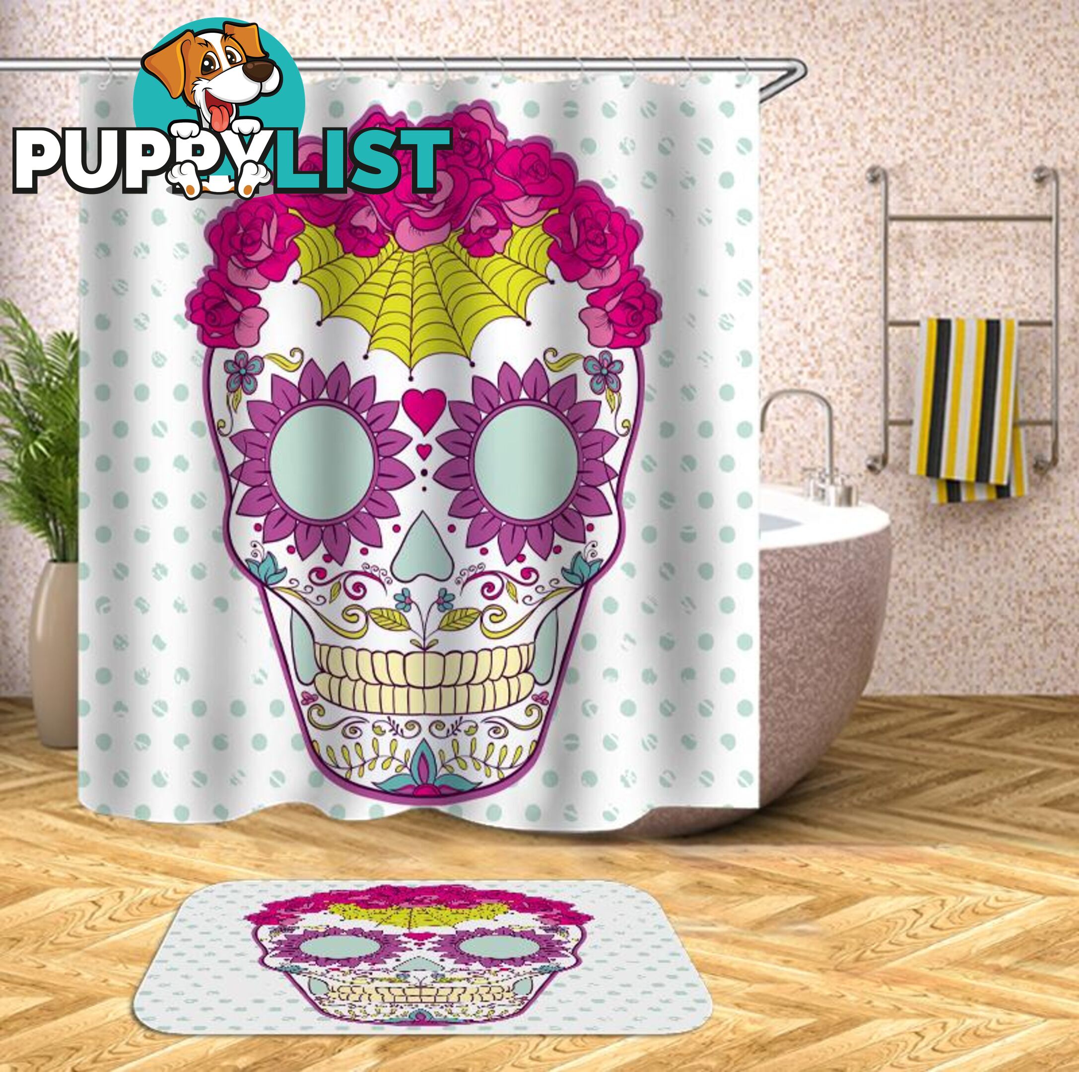 Purplish Sugar Skull Shower Curtain - Curtain - 7427046027656