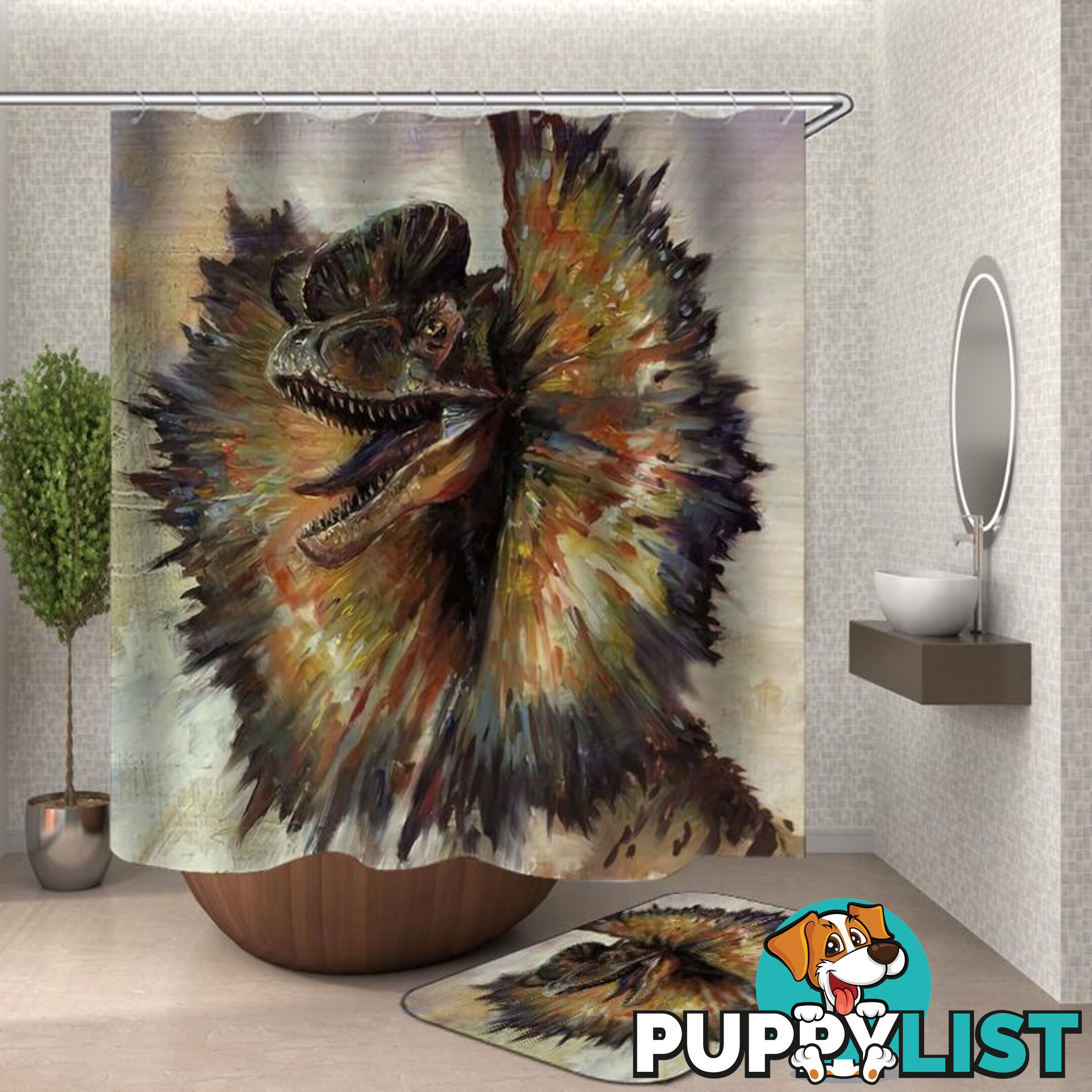 Art Painting Dilophosaurus Dinosaur Shower Curtain - Curtain - 7427046128308