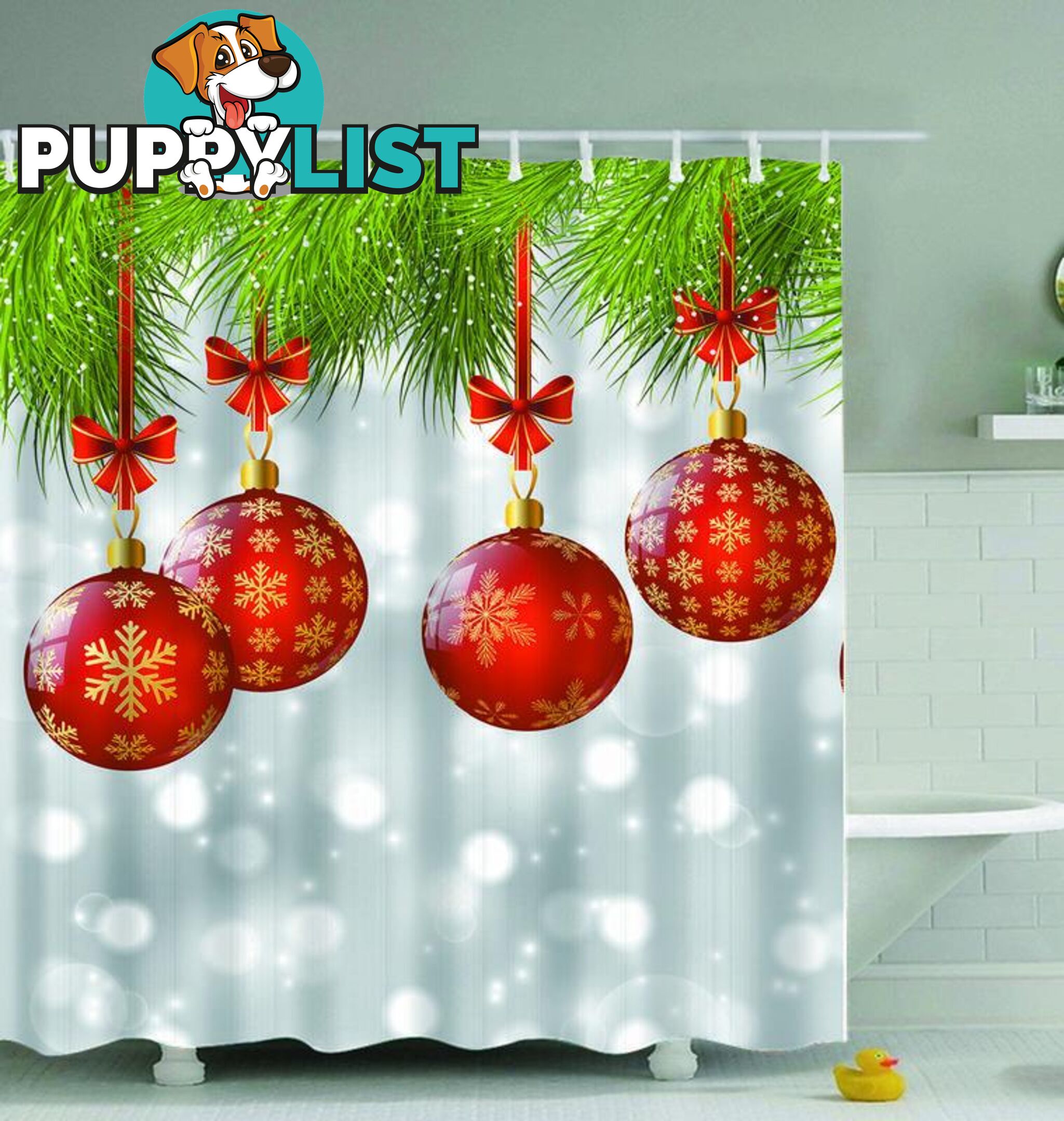 Red Christmas Baubles Shower Curtain - Curtain - 7427045965133