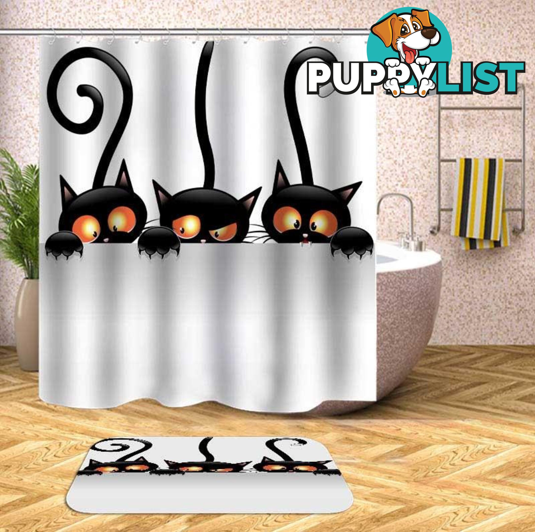 Three Suspicious Cats Shower Curtain - Curtain - 7427046073950
