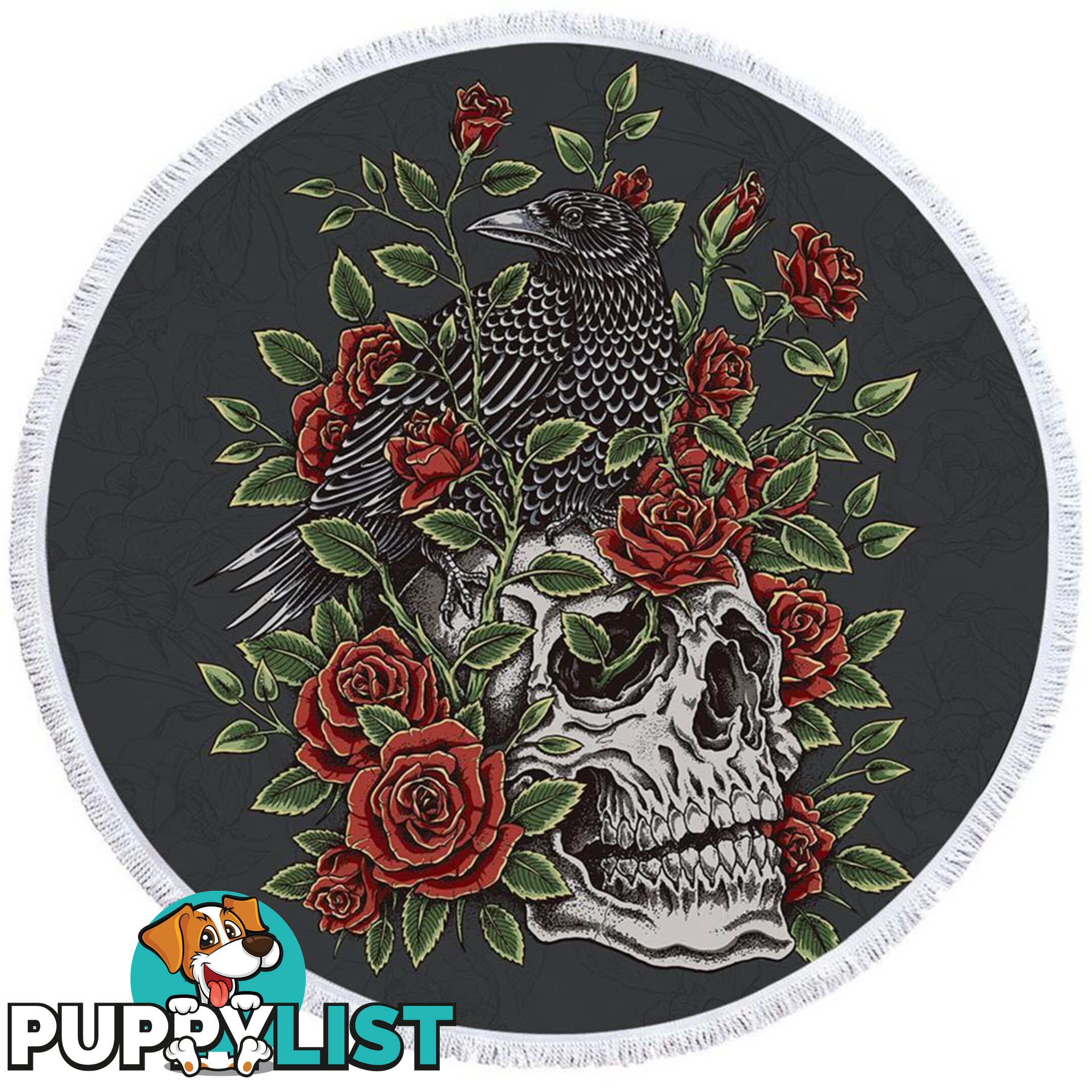 Roses Skull and Raven Beach Towel - Towel - 7427046319966