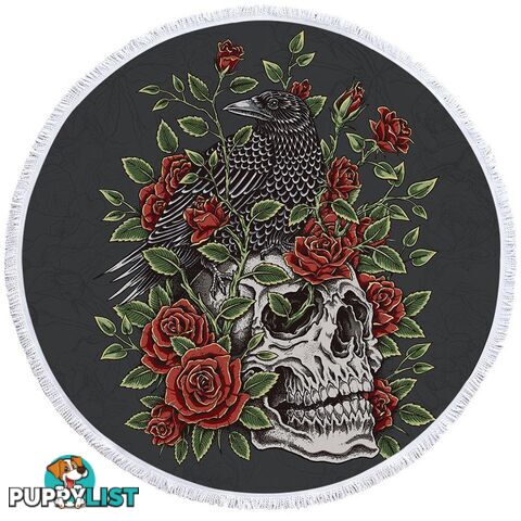 Roses Skull and Raven Beach Towel - Towel - 7427046319966