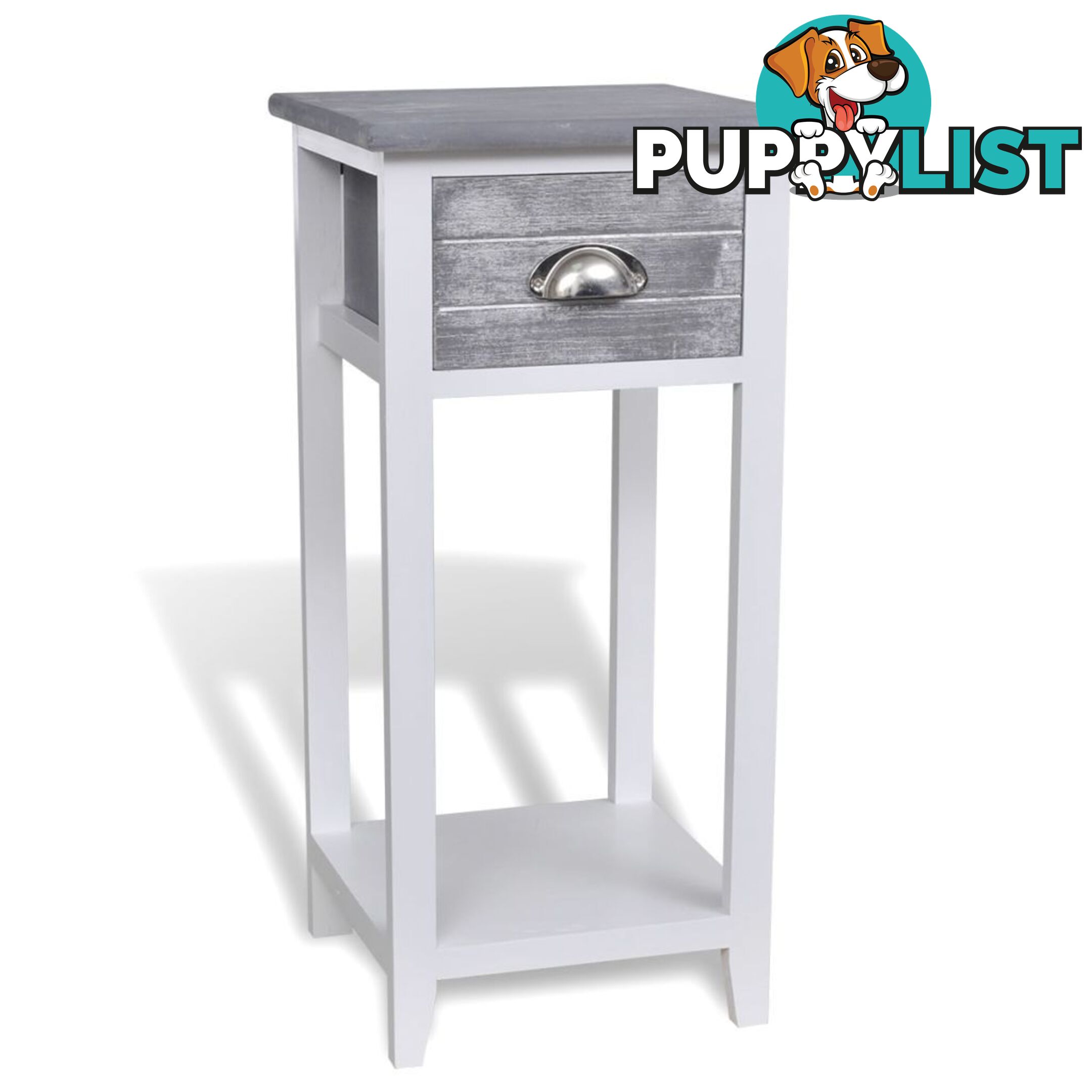 Bedside Cabinet / Telephone Stand With 1 Drawer - Grey/White - Unbranded - 4326500433732