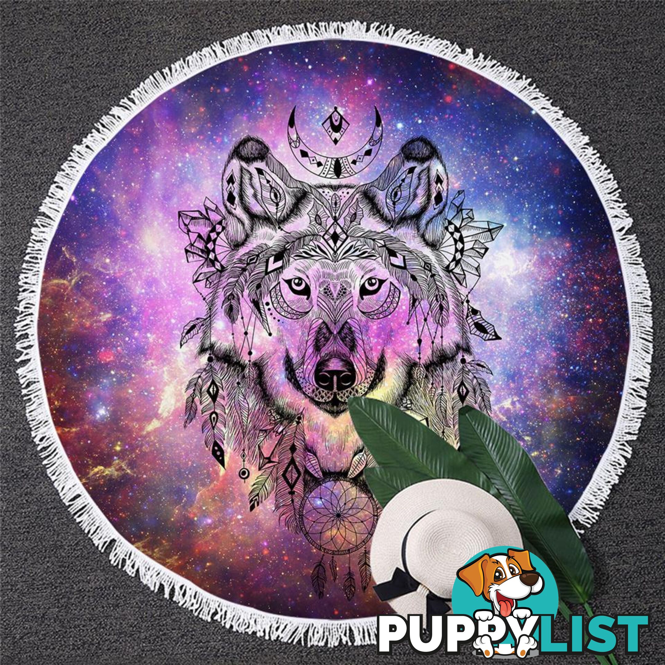 Native American Wolf Over Space Beach Towel - Towel - 7427046332446