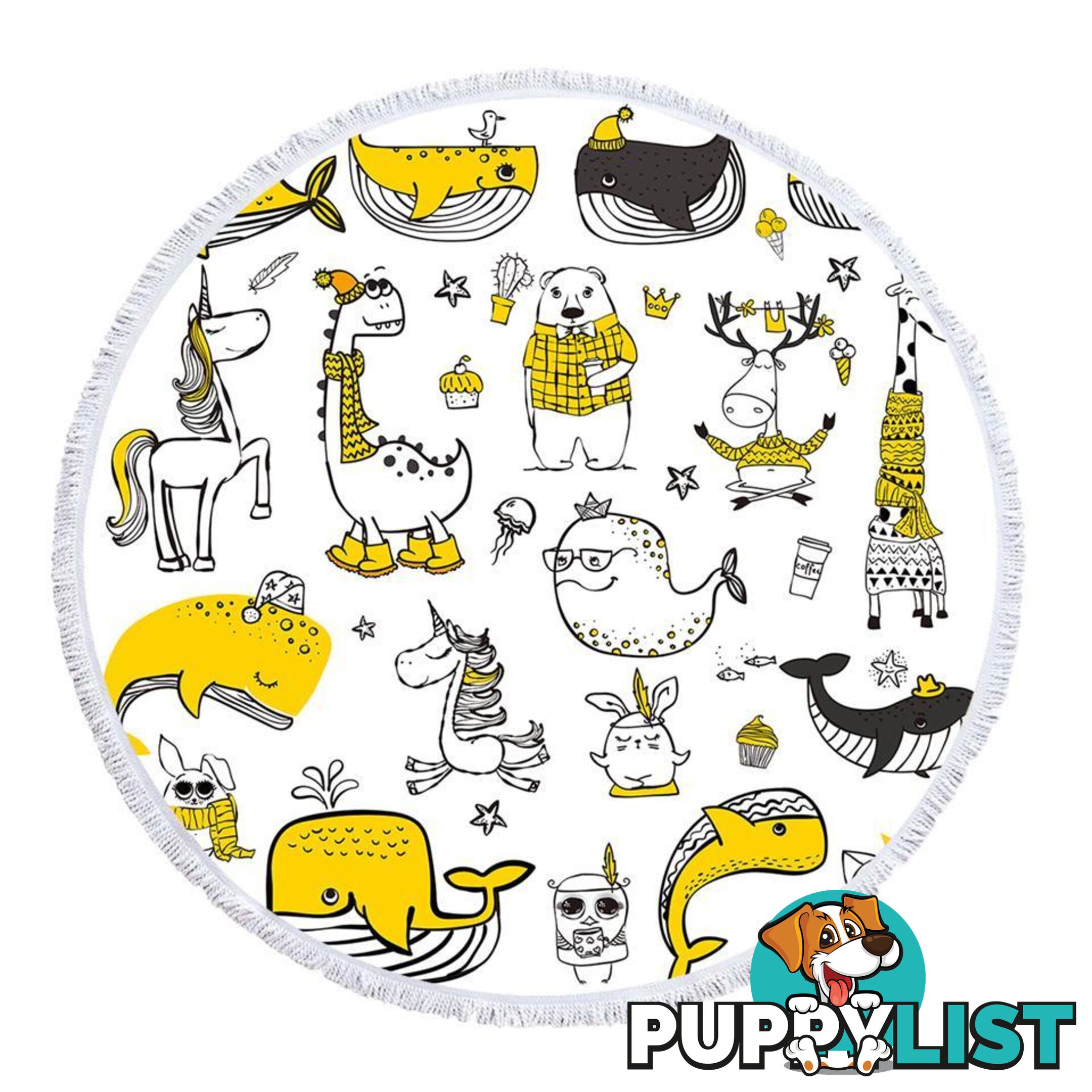 Yellow Animals Drawing Beach Towel - Towel - 7427046343572