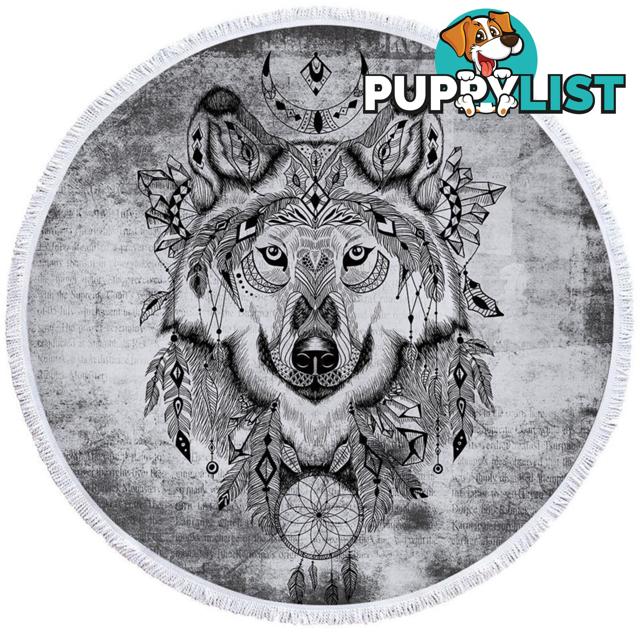 Black and white Chief Wolf Beach Towel - Towel - 7427046324069