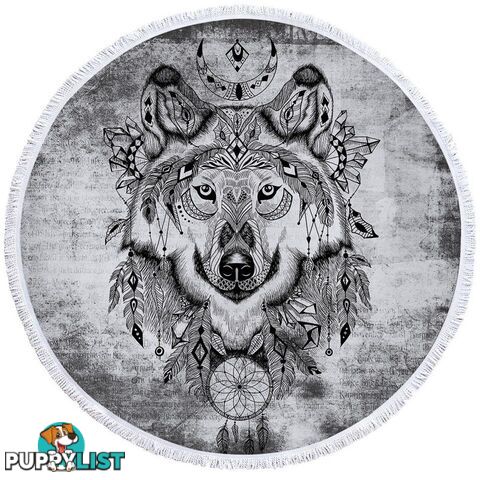 Black and white Chief Wolf Beach Towel - Towel - 7427046324069