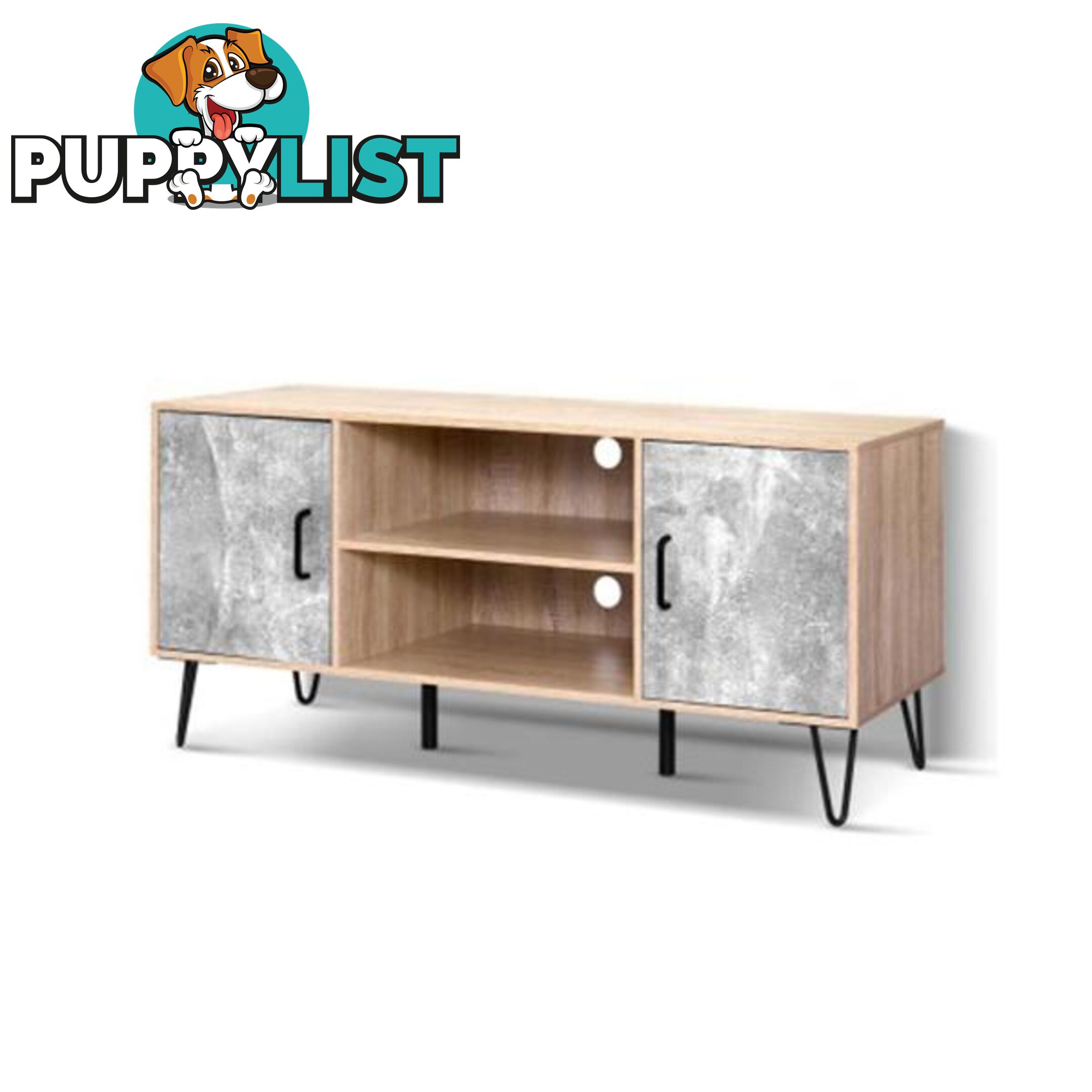 Tv Cabinet Entertainment Unit Stand Industrial Wooden Metal Legs Oak - Artiss - 9355720068634