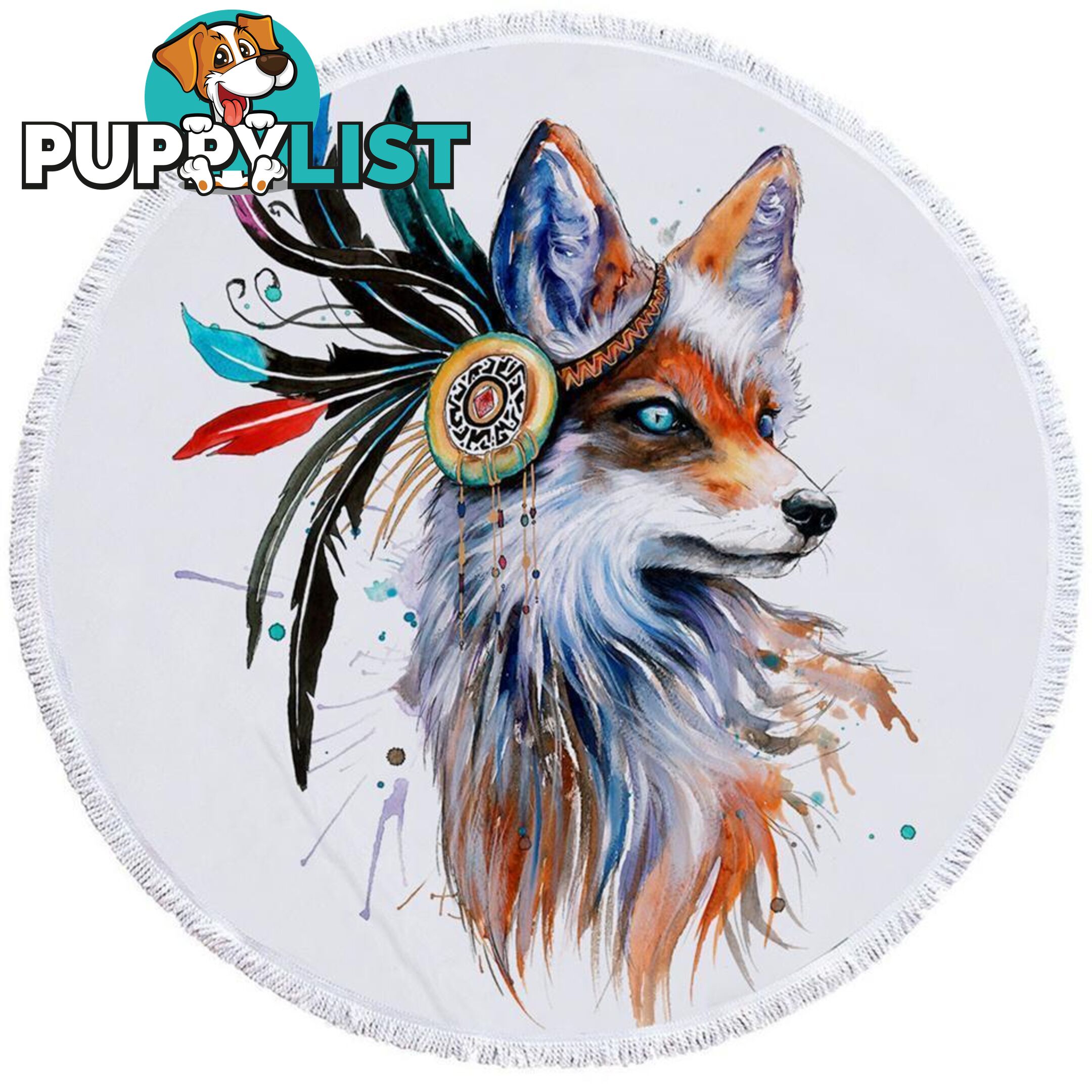 Art Painting Native American Fox Beach Towel - Towel - 7427046331647