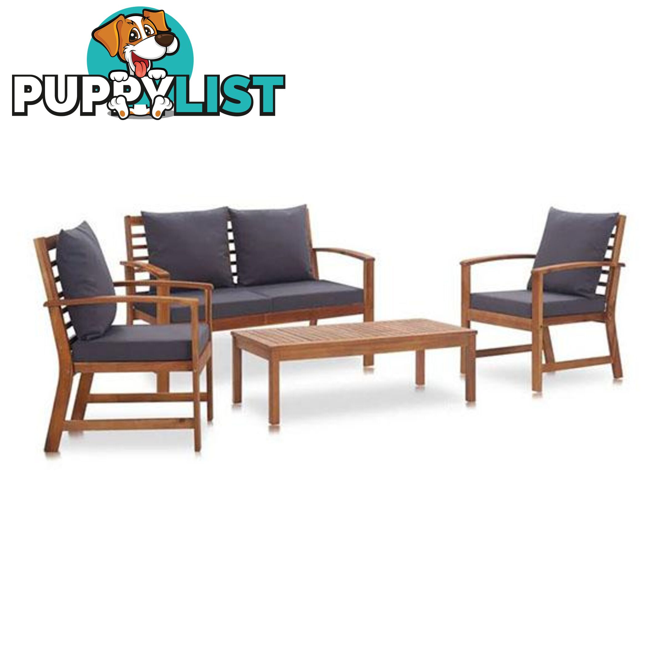 4 Piece Garden Lounge Set With Dark Grey Cushions Acacia Wood - Unbranded - 8719883762388