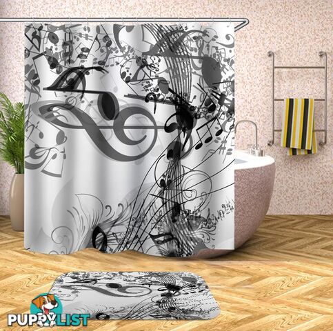 Music Notes Black And White Shower Curtain - Curtains - 7427045952720
