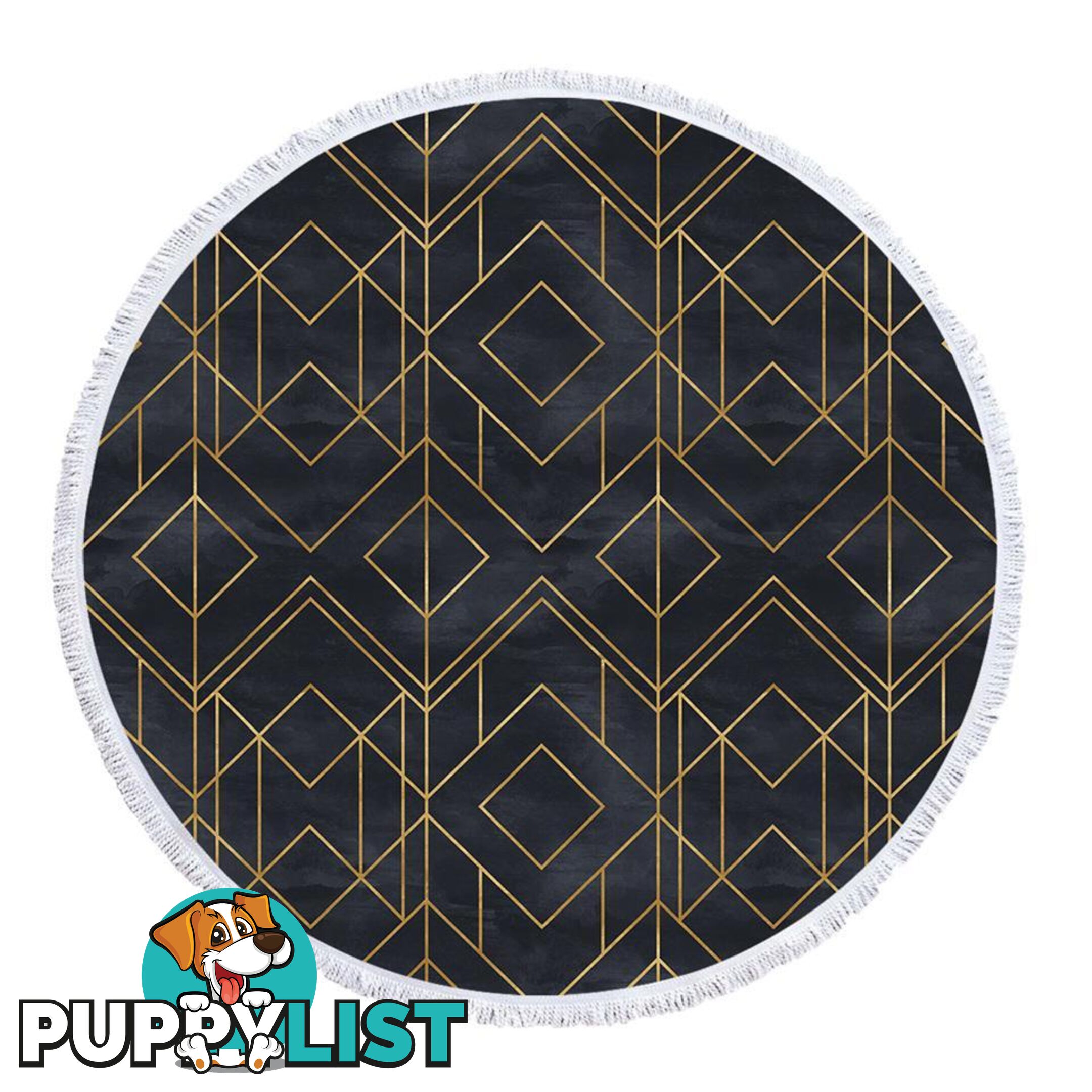 Golden Geometric Over Dark Beach Towel - Towel - 7427046341707