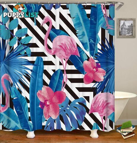 Flamingos And Leaves Shower Curtain - Curtain - 7427046044974