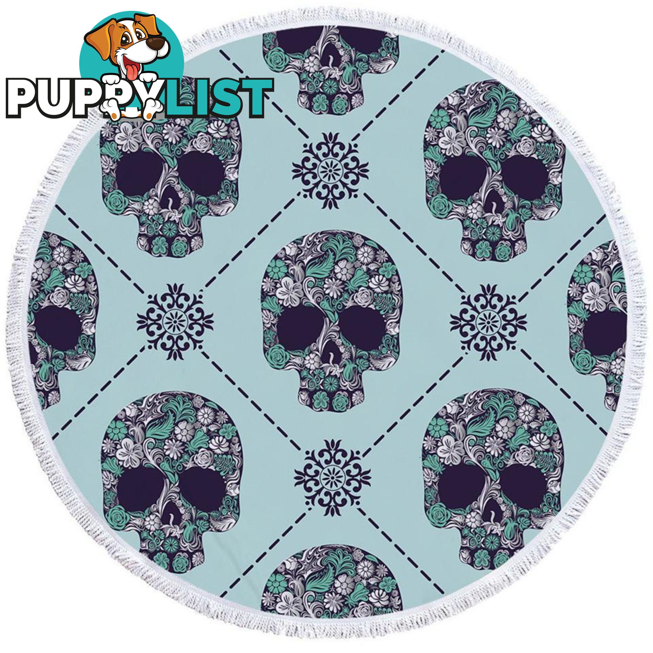 Turquoise Skulls Beach Towel - Towel - 7427046319829