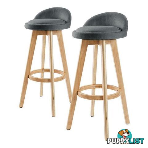 2X 72Cm Oak Wood Bar Stool Fabric Leila Grey - Unbranded - 9352338008342