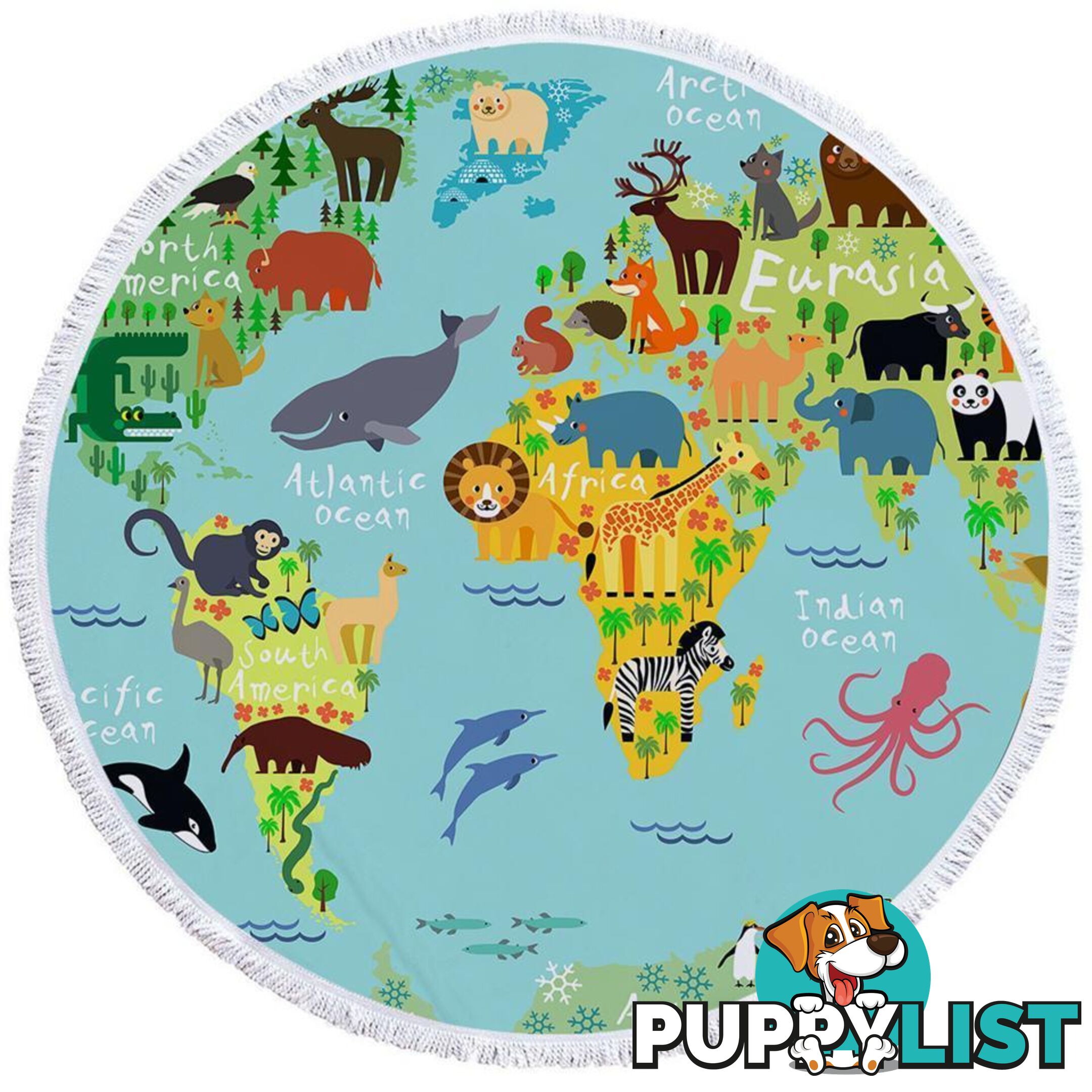 Animal World Map Beach Towel - Towel - 7427046328364