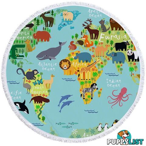 Animal World Map Beach Towel - Towel - 7427046328364