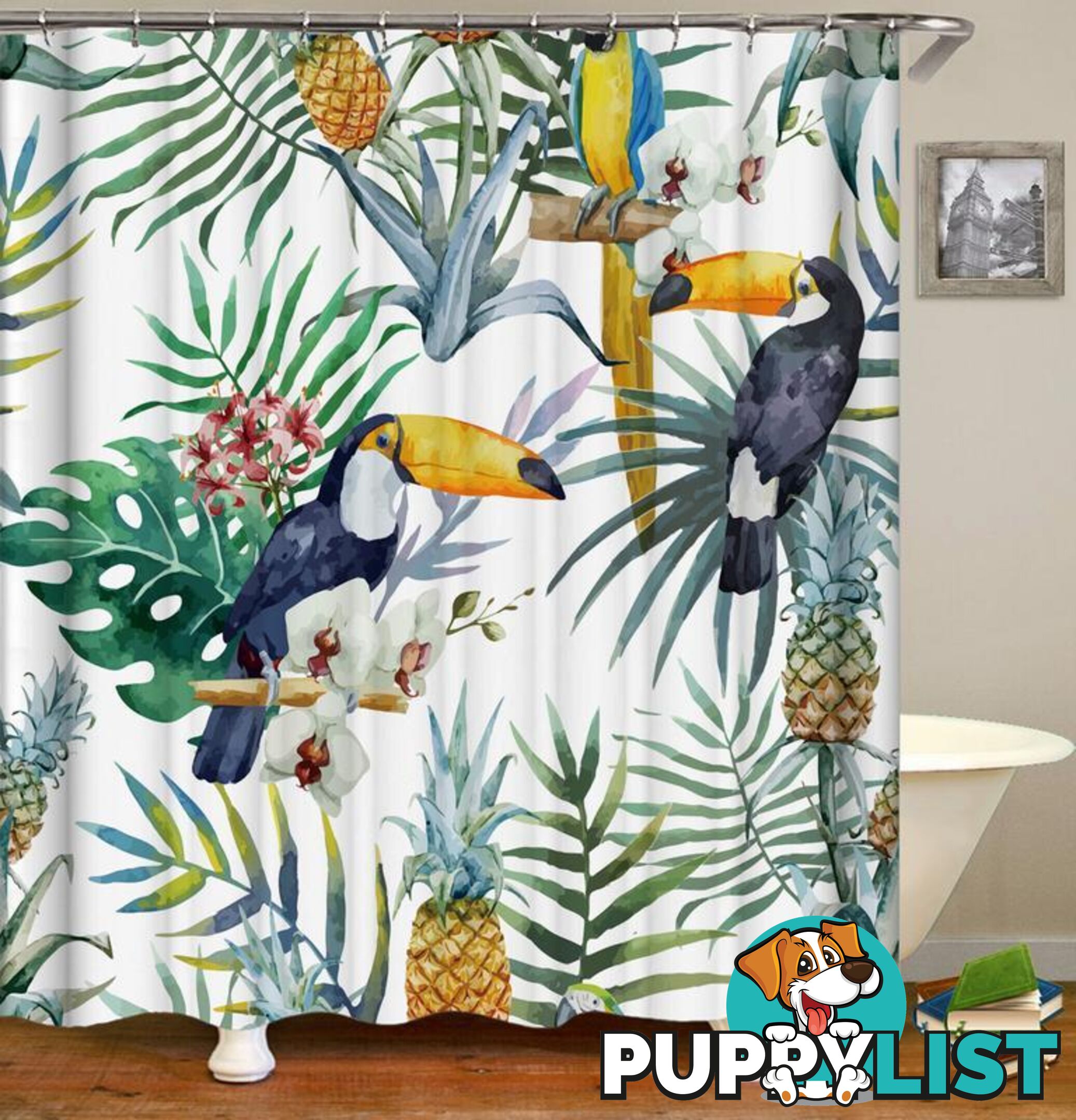 Toucans ft Pineapples Painting Shower Curtain - Curtain - 7427045977921