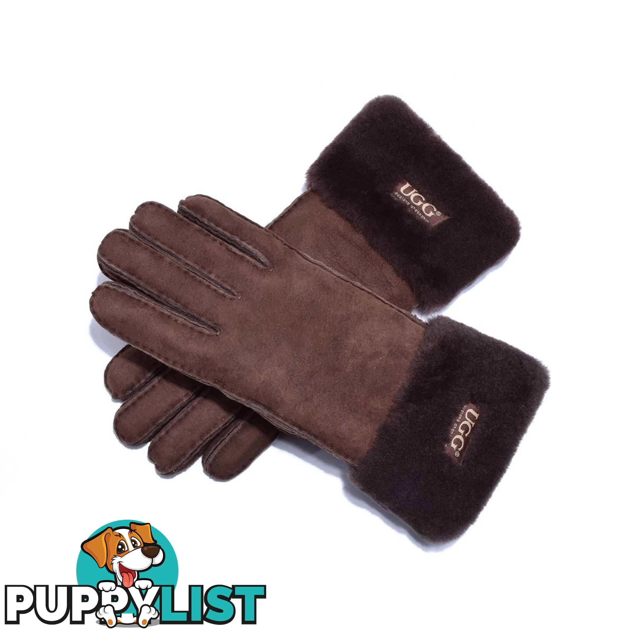 UGG Sheepskin Leather Suede Button Gloves Chocolate Womens - UGG - 822427525474