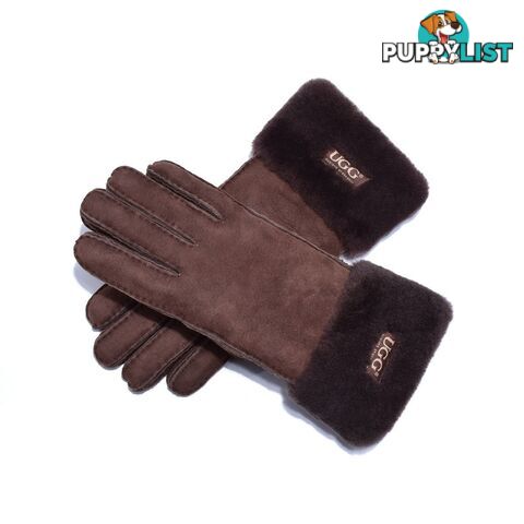 UGG Sheepskin Leather Suede Button Gloves Chocolate Womens - UGG - 822427525474