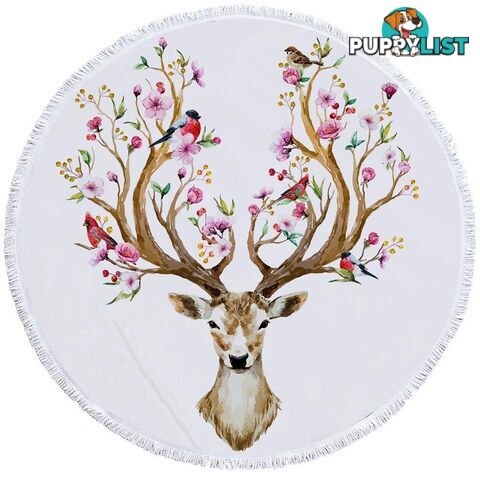 Floral Deer Beach Towel - Towel - 7427046312776