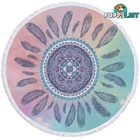 Oriental Feather Circle Beach Towel - Towel - 7427046328029