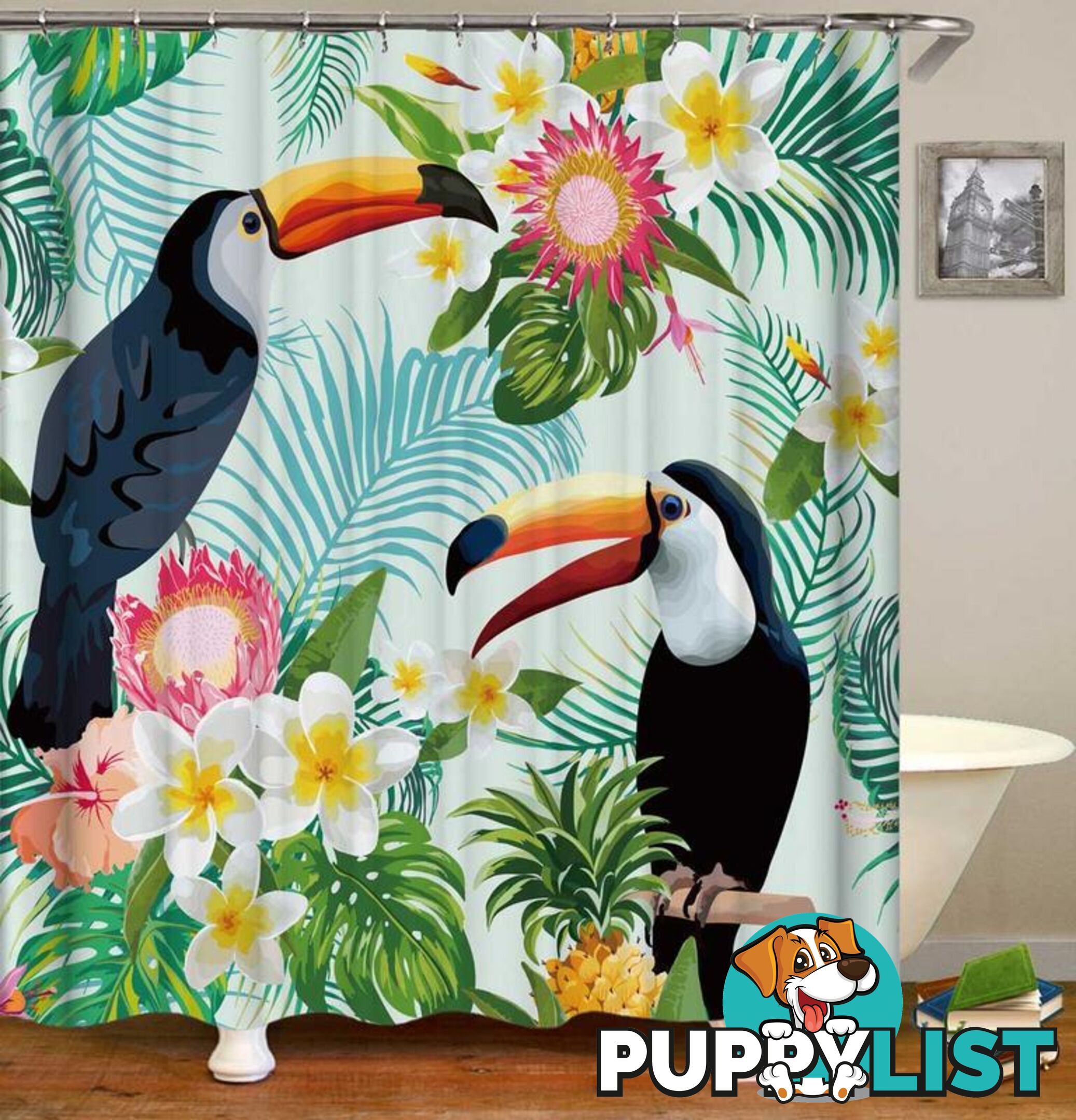 Tropical Vibes Toucans And Plumeria Shower Curtain - Curtain - 7427046098014