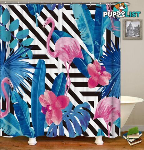 Flamingos And Leaves Shower Curtain - Curtain - 7427046045001