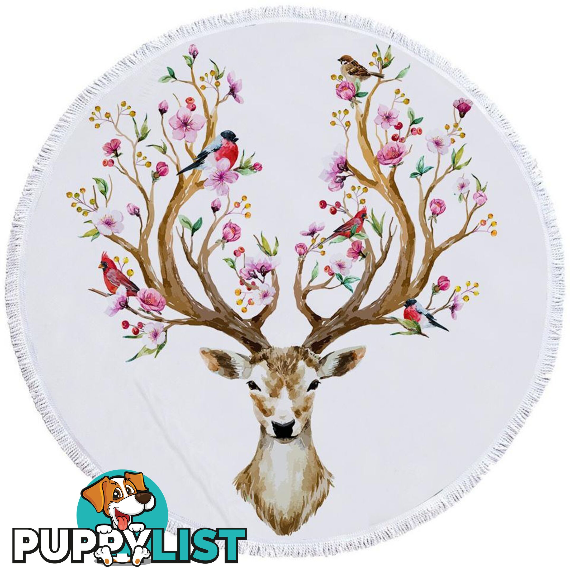 Floral Deer Beach Towel - Towel - 7427046312769