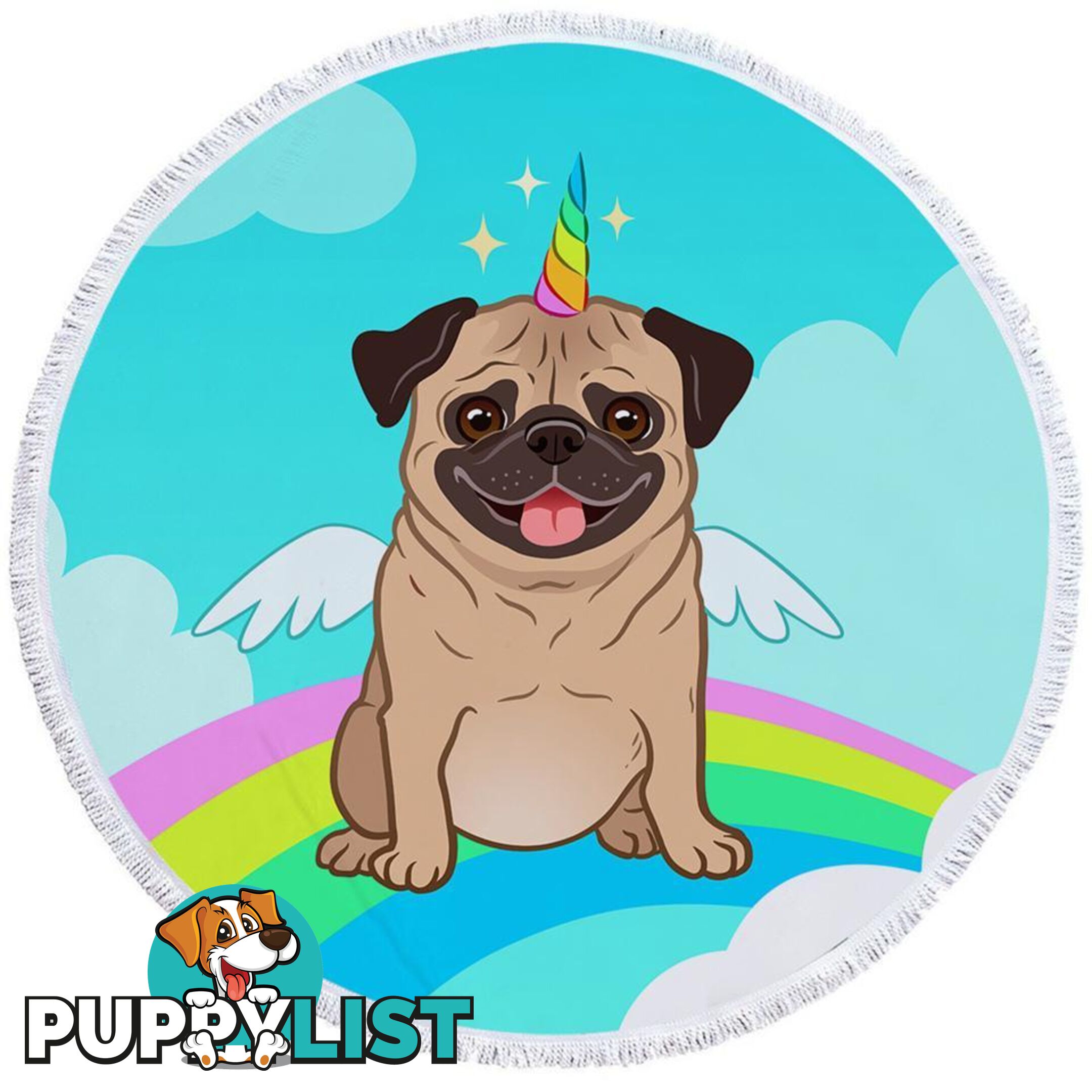 Cute Unicorn Pug Beach Towel - Towel - 7427046340175