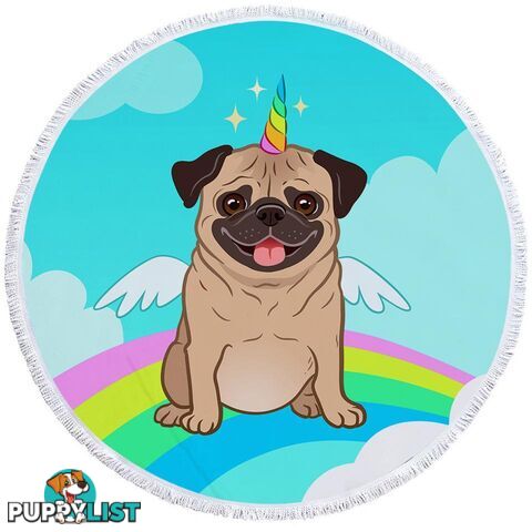 Cute Unicorn Pug Beach Towel - Towel - 7427046340175