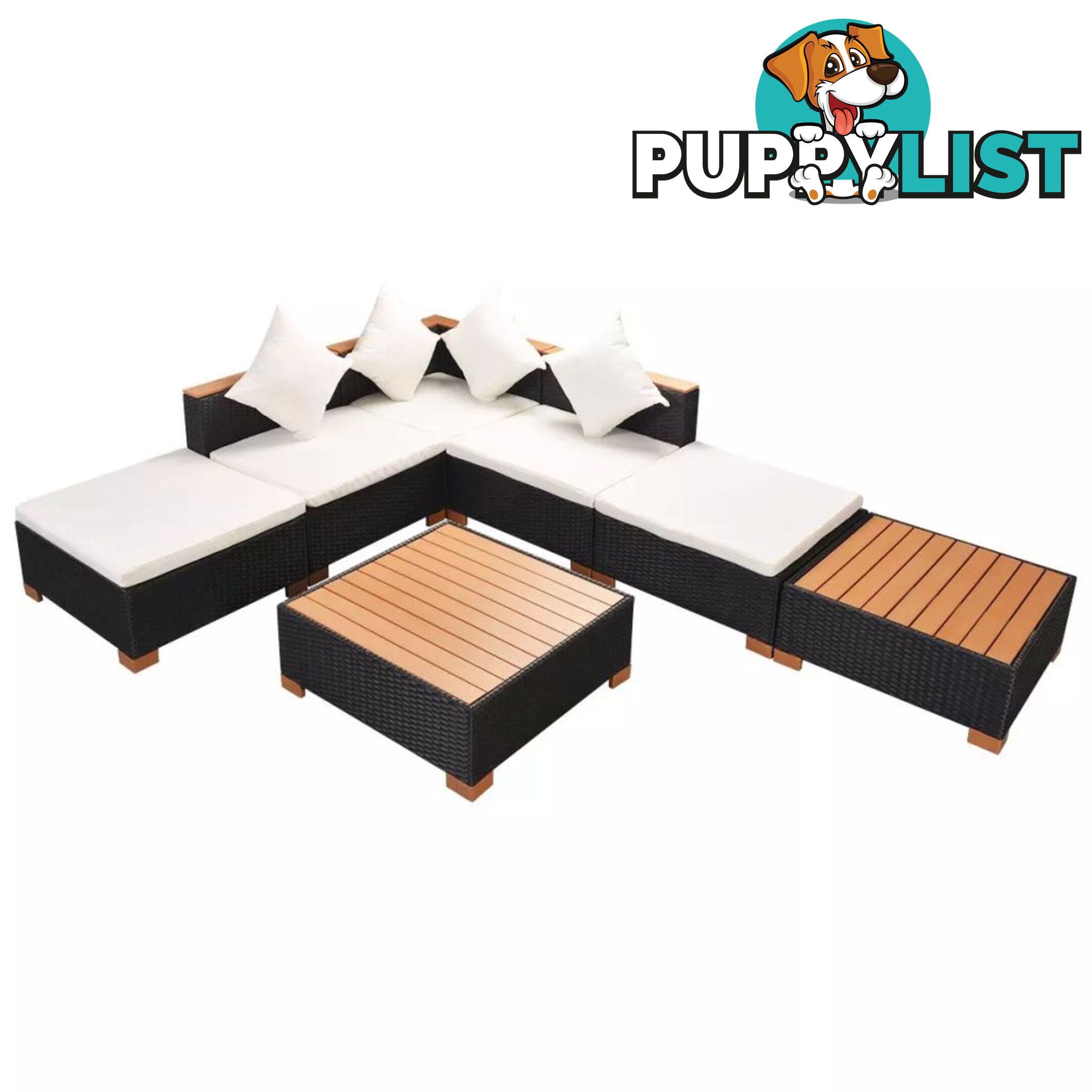 Garden Sofa Rattan Poly Wood Top Set (16 Pcs) - Black - Unbranded - 4326500418562