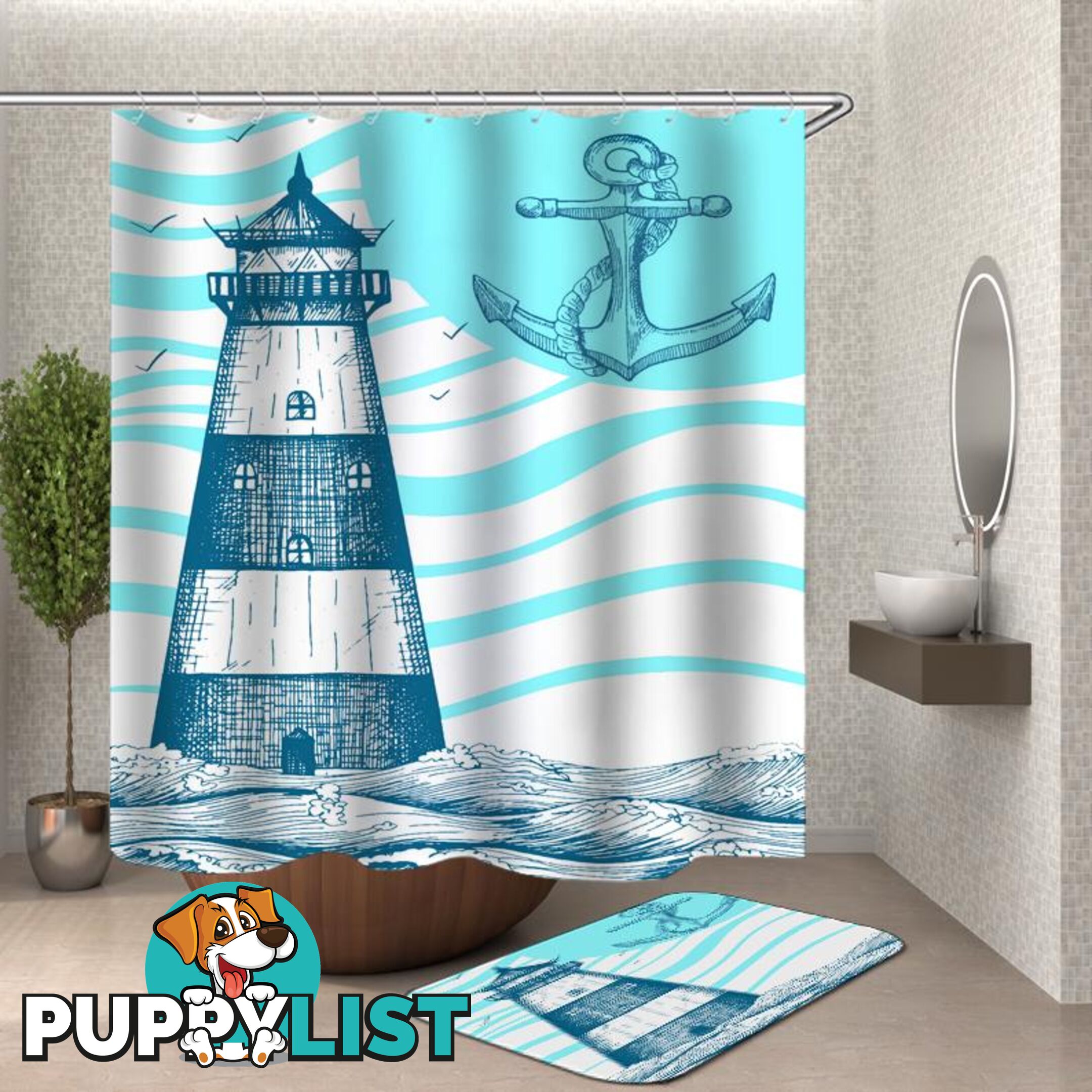 Anchor And Lighthouse Shower Curtain - Curtain - 7427046109321