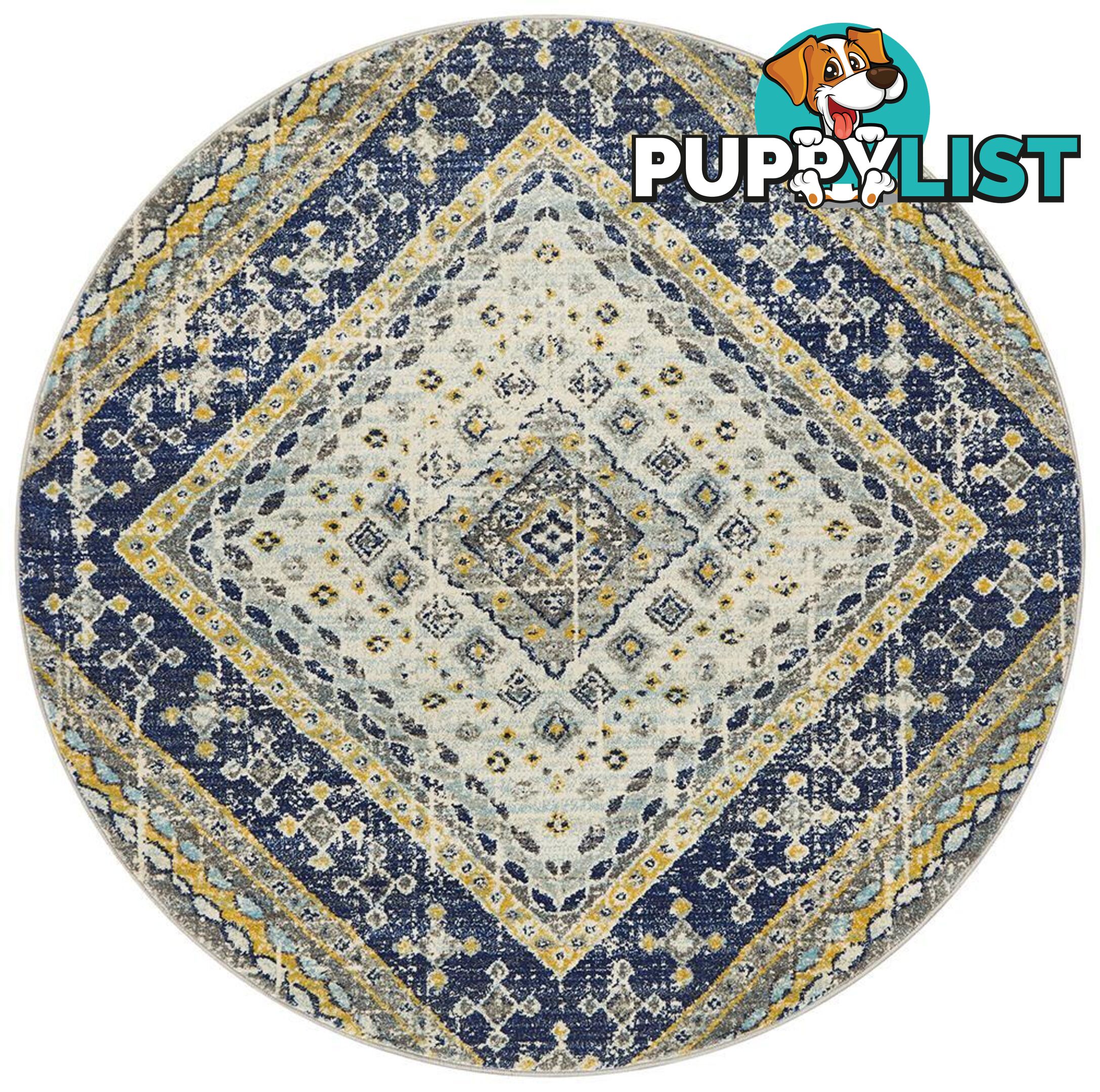 Babylon Round Diamond Navy Rug - Unbranded - 9375321874489