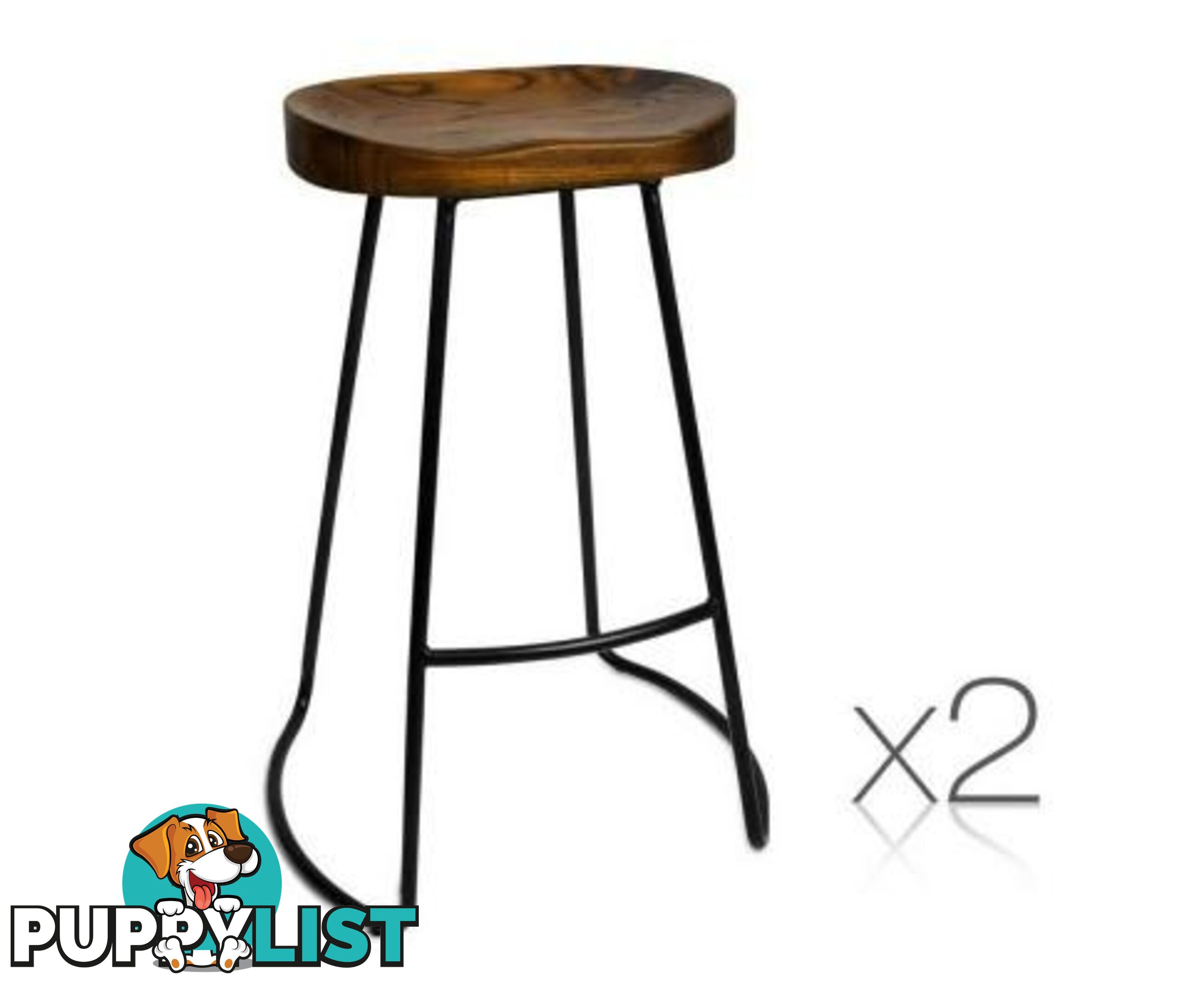 Set of 2 Steel Barstools with Wooden Seat - Artiss - 4344744397320