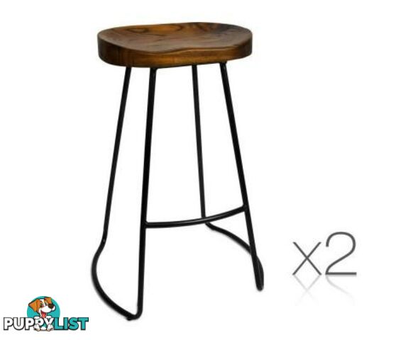 Set of 2 Steel Barstools with Wooden Seat - Artiss - 4344744397320